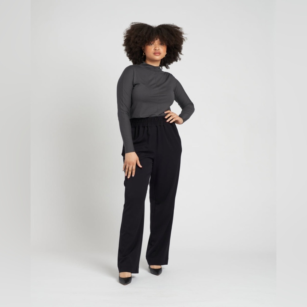 NWT Universal Standard Eden Twill Black All Day Easy Wide Leg Pants, size Long M